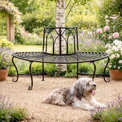 DanDiBo Bank 121071 Gartenbank a. Metall 127 cm Sitzbank Baumbank Rundbank Parkbank Braun - 8