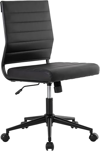 Okeysen Silla de escritorio de oficina sin brazos, ergonómicas giratorias negras sin brazos para sala de conferencias, altura ajustable, silla de