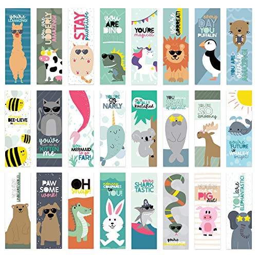 Animal Pun Bookmarks / 2" X 6" Motivational Paper Bookmark Pack/Bulk Set Of 24 Classroom Reward Quotemarks/Made In The Usa #TOP24