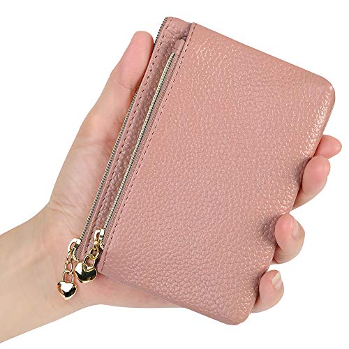 Image of Women's Genuine Leather Coin Purse Zipper Pocket Size Pouch Change Wallet, Dark Pink