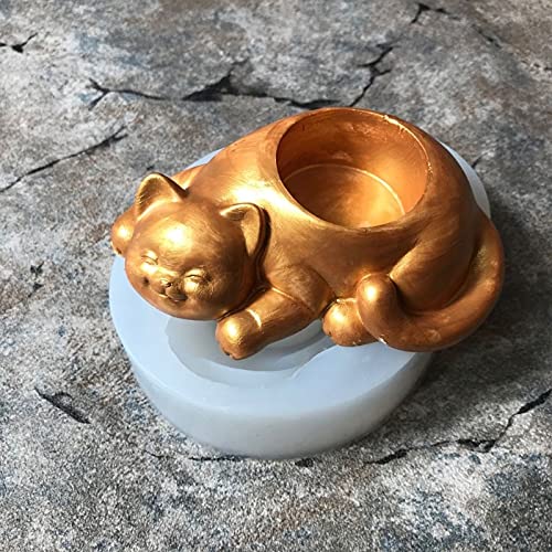 Molde de maceta de silicona de gato bricolaje para jardín y velas 6