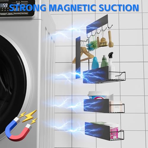 Magnetic Laundry Shelf Organizer, 5 Pack Magnetic Shelves for Washing Machine with Hooks, Heavy Duty Magnetic Storage Rack for Washer, Dryer, Refrigerator, Kitchen, Pantry & Laundry (Grey) - image 3