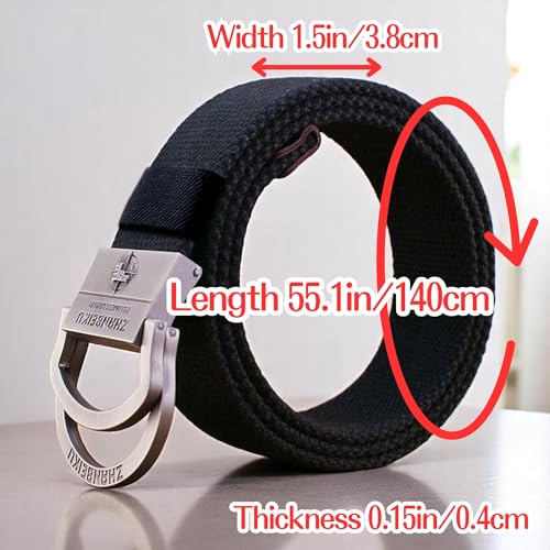 Double D-Ring Striped Canvas Metal Buckle Adjustable Web Belt, Colorful Durable Fabric Hiking Webbing Loop Belts Men2