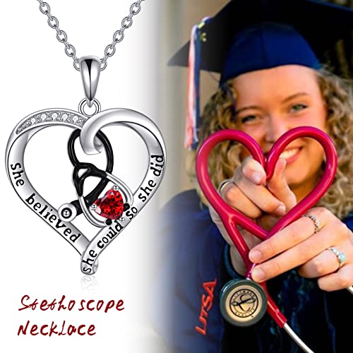 WINNICACA Nurse Graduation Necklace Mothers Day Gifts for Mom - Sterling Silver Birthstone Stethoscope Heart Necklace for Women Doctors & Medical Students2