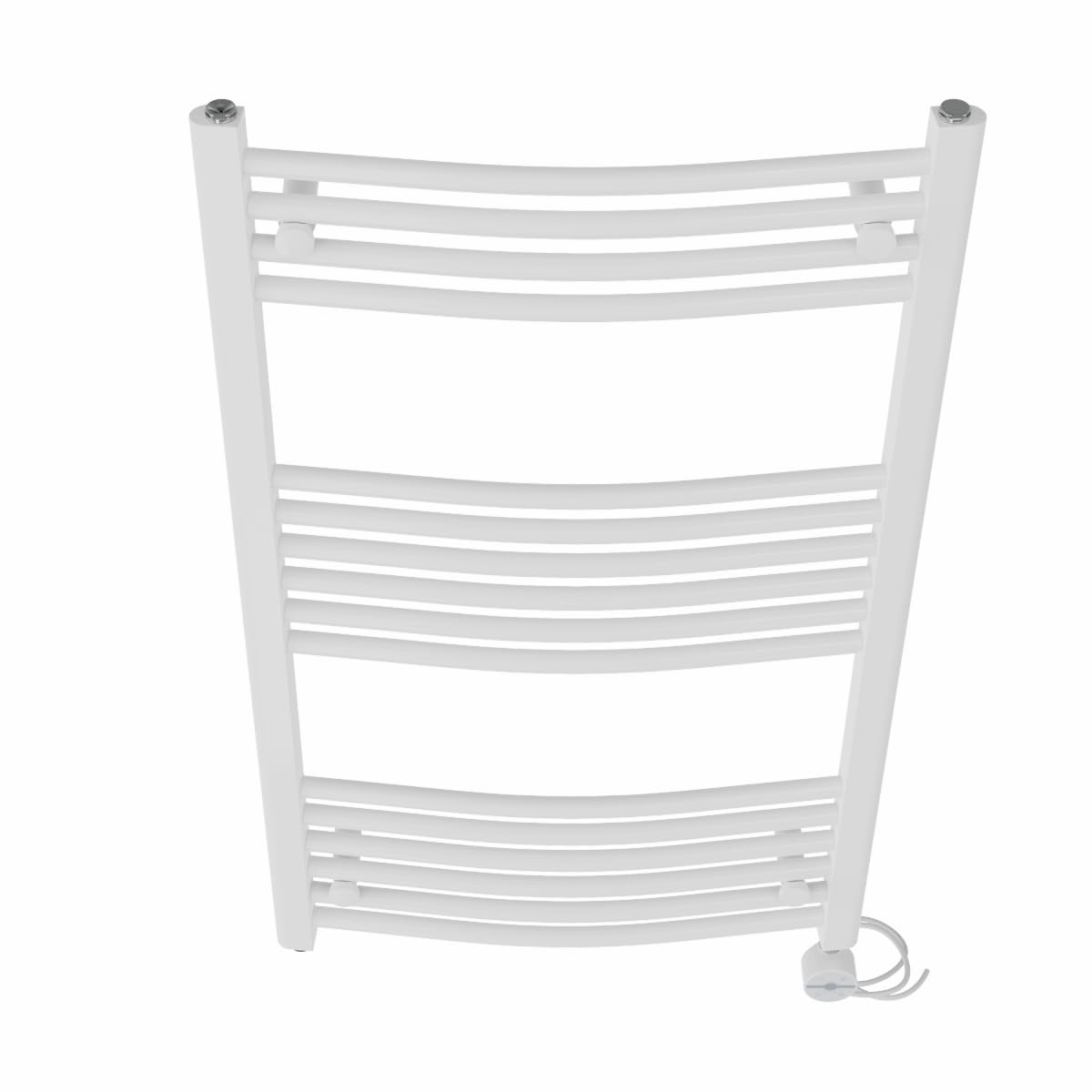NRG Prefilled Curved Electric Heated Towel Rail Radiator White Thermostatic Bathroom Warmer with Touch Screen Display 1000x600mm - 600W