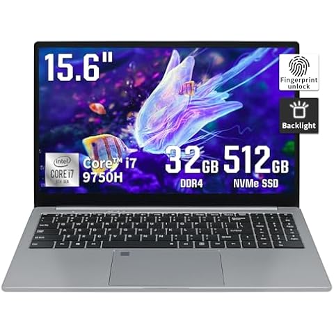 BINTEC 15.6'' Core i7-9750H High Performance Laptop, 6 Cores, 12 Threads, 16 GB DDR4,High Speed SSD, Memory Expansion, Web Camera, Fingerprint Authentication, Backlit Keyboard (32G+512GB SSD) Cover
