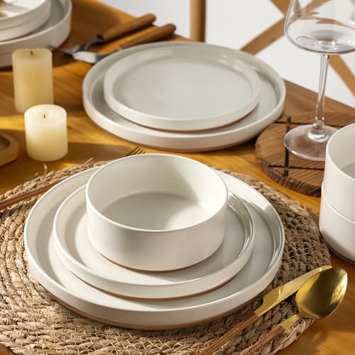 Image of AmorArc Ceramic Dinnerware Set for 4 | Speckled Stoneware Plates and Bowls with unglazed terracotta | Scratch Resistant, Dishwasher & Microwave Safe Modern Dishes Sets- 12Pcs