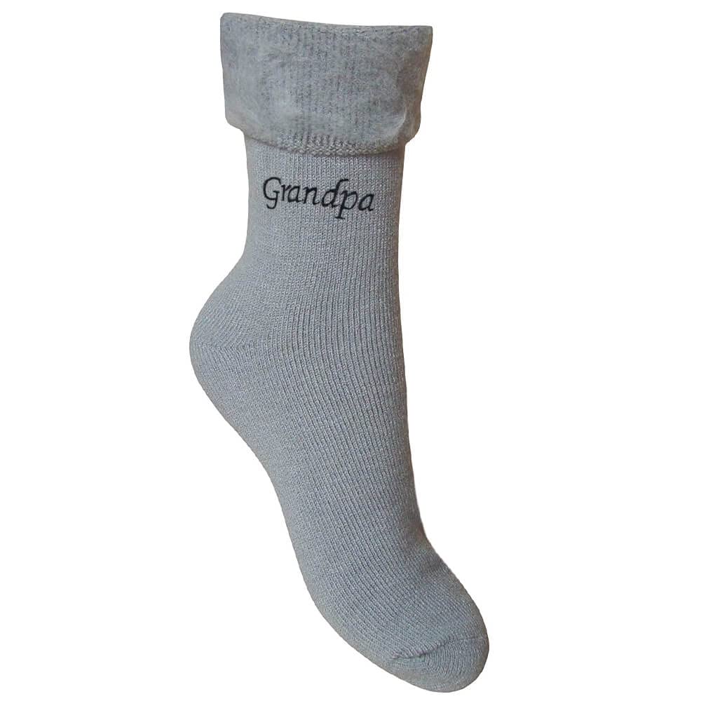 Teddyt's Men's Grey Embroidered Grandpa Thermal Warm Winter Bed Socks (Grey)