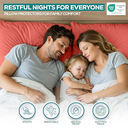 Image of Utopia Bedding Premium 100% Waterproof Pillow Protectors with Zipper Standard Size (Set of 2), Bed Bug and Dust Mite Proof Zippered Pillow Covers, Pillow Encasement Cases, Coral