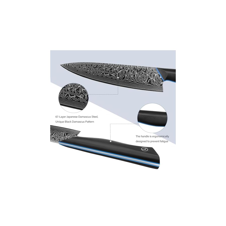 Chef Knife 8 inch, 67-Layer Japanese Damascus Steel Kitchen Knife, Sharp Knife with G10 Handle, Professional Cooking Knife for Home and Kitchen