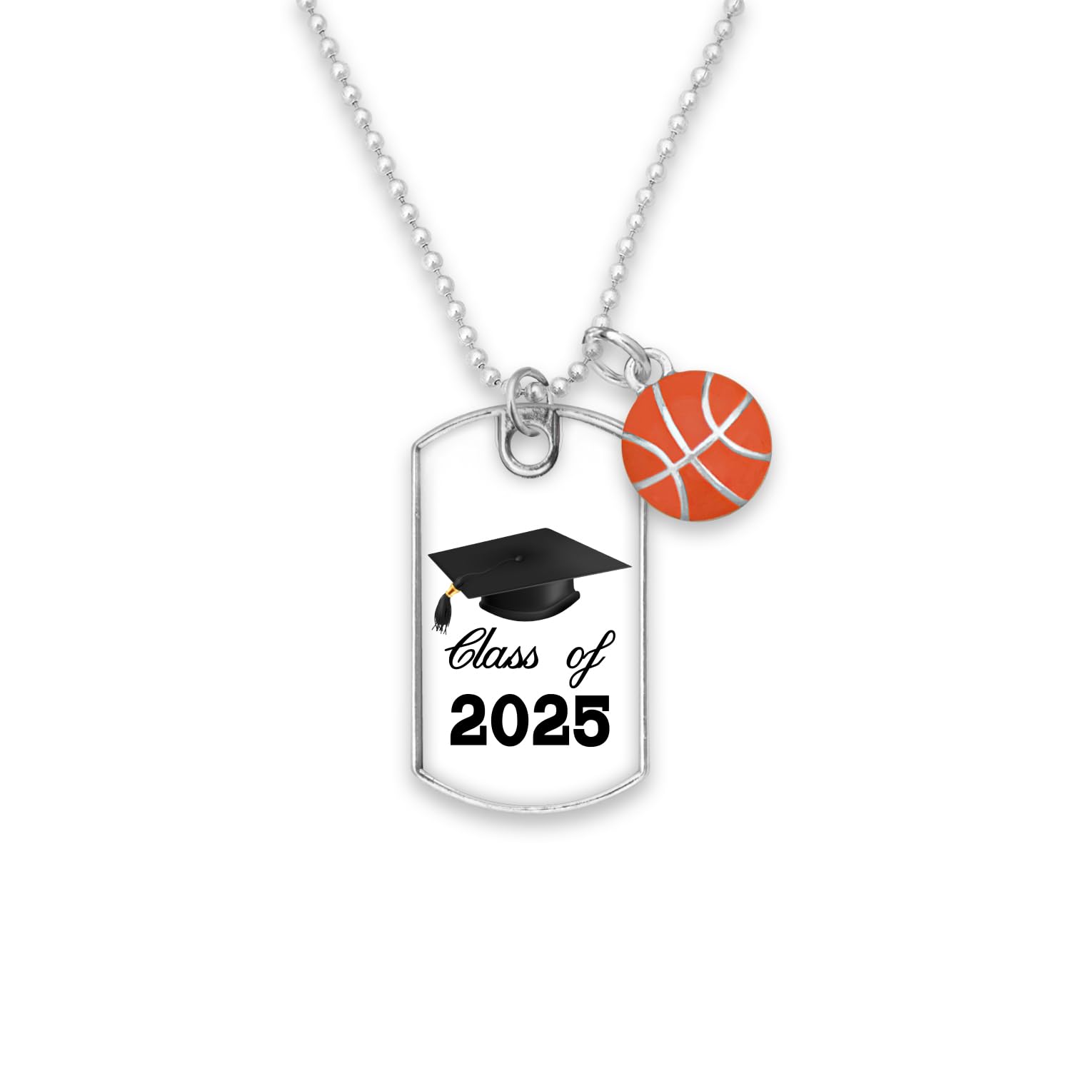 From the Heart Class of 2025 Graduation Cap with Basketball Accent Dog Tag Rearview Mirror Charm Jewelry Gift Graduate Hat