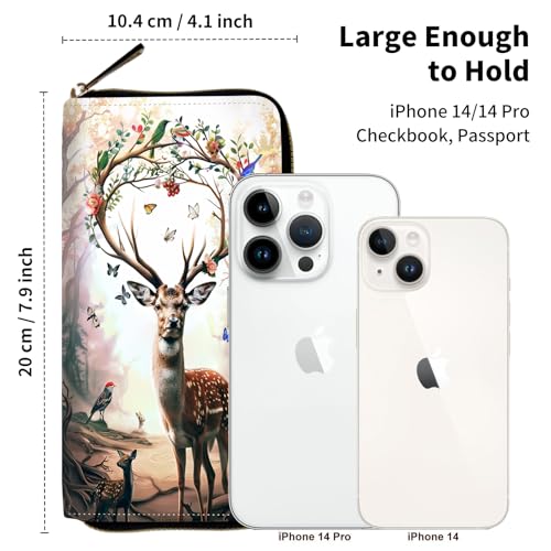 RFID Blocking Wristlet Wallet for Women – Slim PU Leather Zipper Clutch, Cute Credit Card Holder Purse with Wrist Strap for Ladies,A Beautiful Deer3