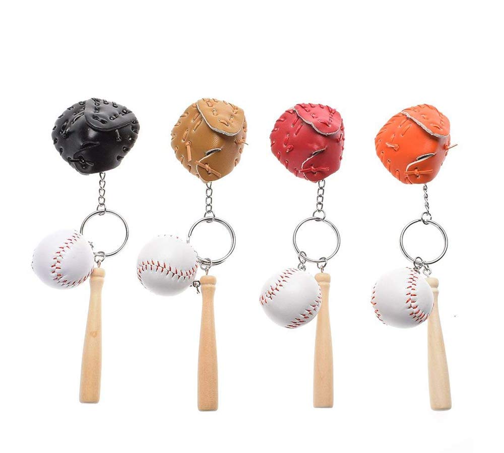 ASSHO Baseball Glove and Bat Model Keychain Mini Novelty Handbag Car lover Sport -4 Pack