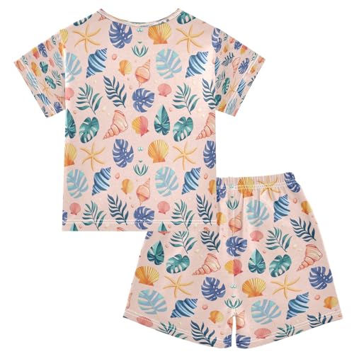 Shells Tropical Leaf Kids Pjs Set Boys Girls Summer Short-Sleeve Sleepwear Pajamas 2PCS2
