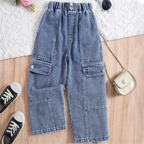 Toddler Little Kids Girl Jean Pants Elastic Waist Wide Leg Denim Pants Summer Spring Ripped Trousers with Pockets2