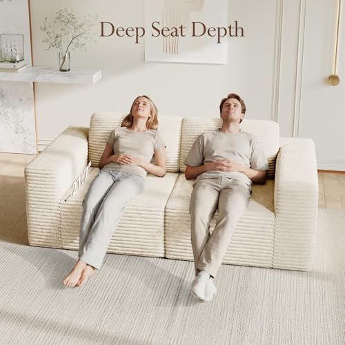 Image of Vesgantti 80 inch Modular Sectional Sofa, Corduroy Cloud Couch with Deep Seating & Spring Support, 2 Seater Compact Modular Couch, Boneless Sectional Sofa for Small Spaces, No Assembly Required, Beige