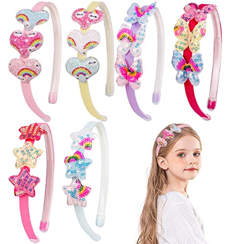 Fishdown Girls Headbands For Kids Glitter Toddler Girl Sequin Headbands Glitter Heart Rainbow Butterfly Star Non-Slip Headbands With Teeth (6 Pcs) #TOP5