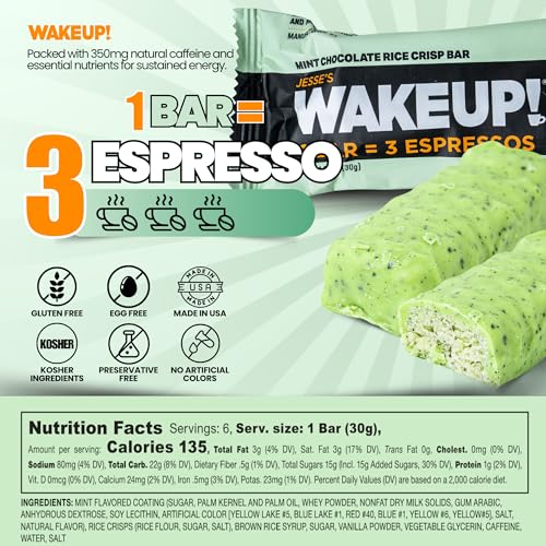 Image of WAKE UP! Caffeinated Mint Chocolate Bars, 3 Espressos, Gluten Free, 6 Pack