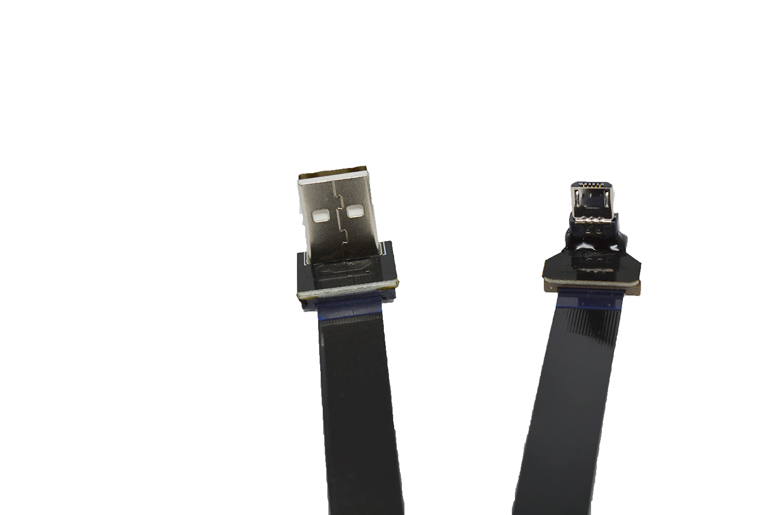 Long Flat Slim Thin Ribbon FPC Micro USB Male 90 Degree Angled up to Standard USB A Male 90 Degree Angled for sync and Charging Black (60CM Micro USB 2 to Standard USB A Down)