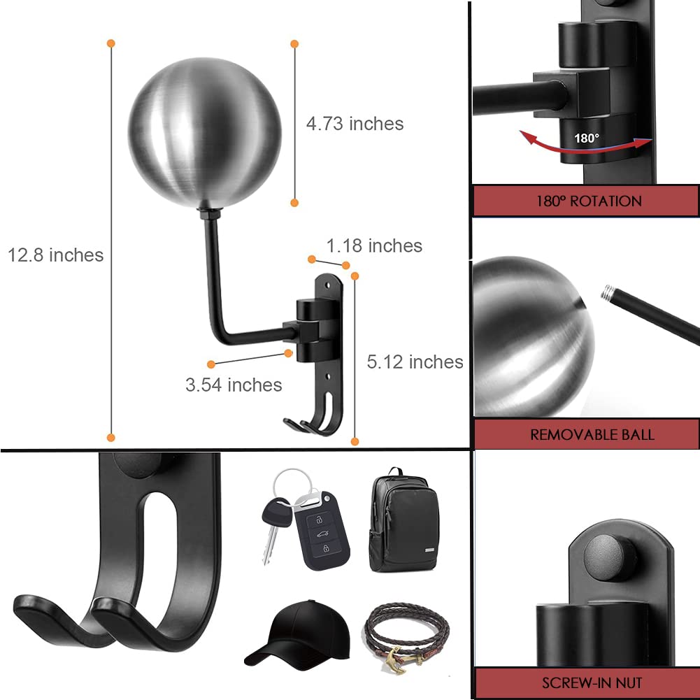 motofans Helmet Holder Wall Mounted Motorcycle Helmet Hat Holder Aluminium Alloy and Stainless Steel Ball (Pack of 2) - Image 2