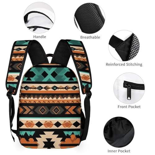 Backpack Lightweight Geometric Ethnic Tribal Navajo Aztec (2) Bookbag with Lunch Box Storage Bags Backpack Set Daypack with Lunch Bag and Cosmetic Bag3