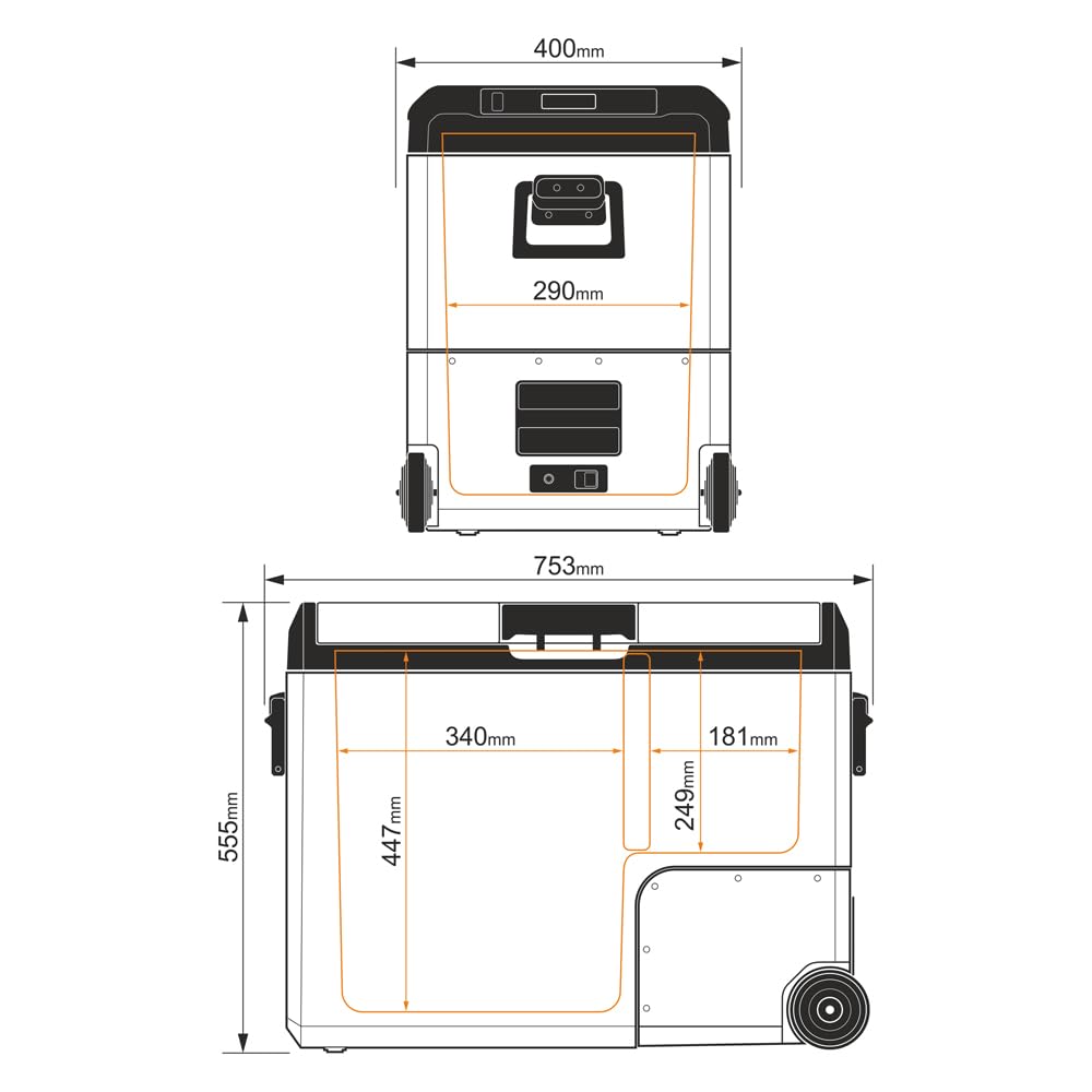 Yolco TCX60 lodówka podróżna z kompresorem, 60 l, Space Grey – Dual Zone 12