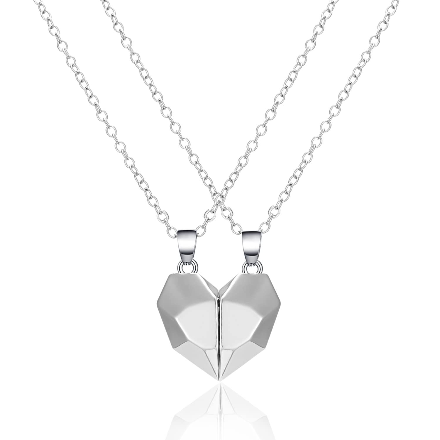MEENAZ Couple Pendant Necklace For Women Girls wife Ladies girlfriend Wife fashion set silver platinum I love You Heart Western Magnetic magnet Pendants chain Valentine gifts Birthday Gift propose 207 (B0BSZZ1DN5) Amazon Price History, Amazon Price Tracker