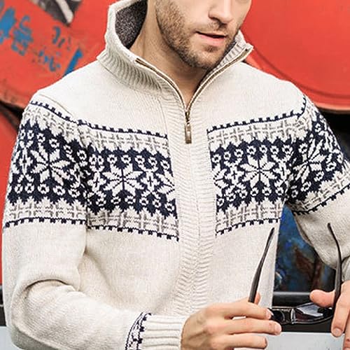 Winter Men's Jacquard Sweater Coat Print Knitted Cardigan Turtleneck Full Zip Casual Warm Wool Sweater2
