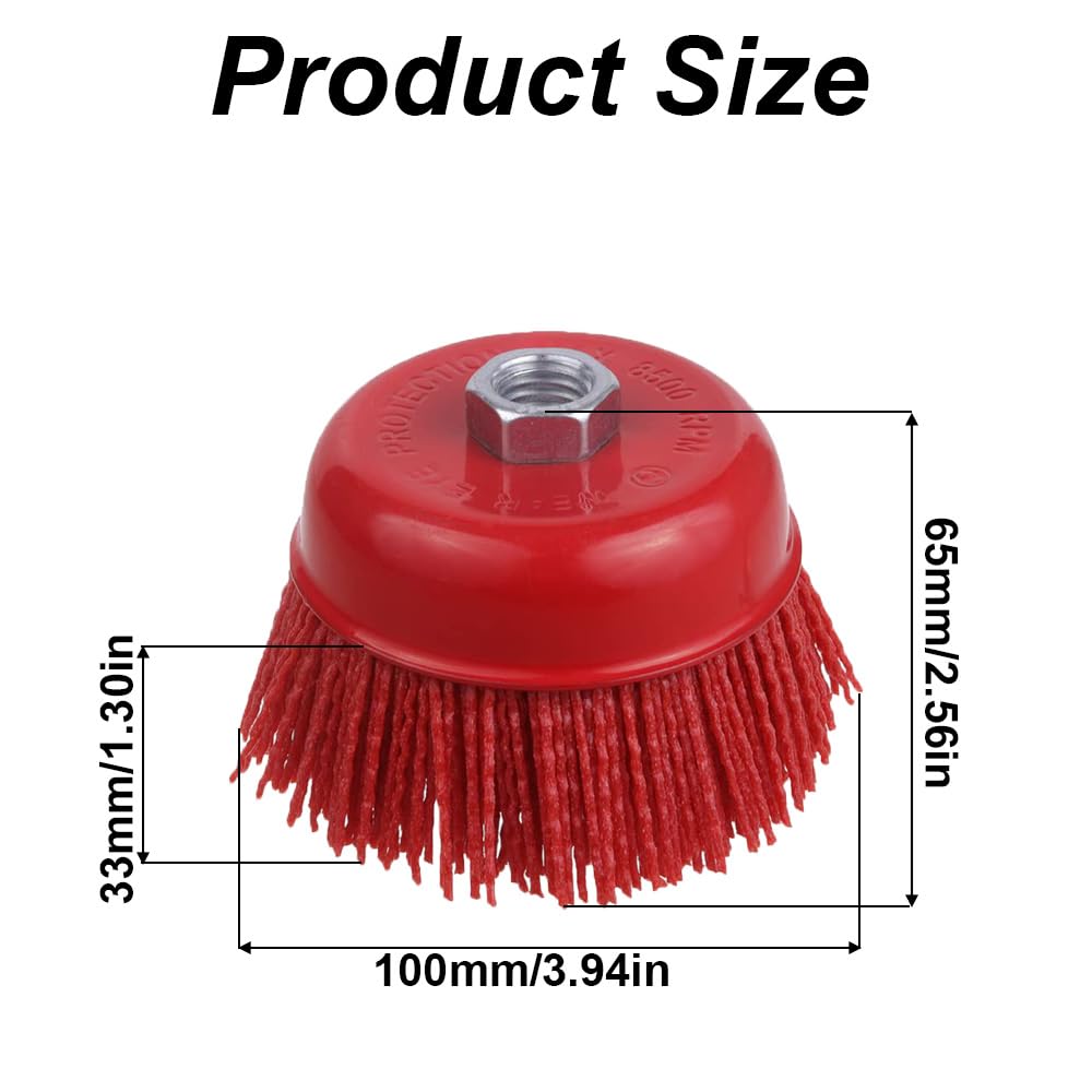 SEIWEI Nylon Filament Brush, Abrasive Wire Brush Wheel & Cup Brush Set, Drill Bit Sanding Brush,for Steel Rust Removing, Grill Cleaning, Flaking Paint Refinishing, 100*65*33mm/3.94*2.56*1.30in