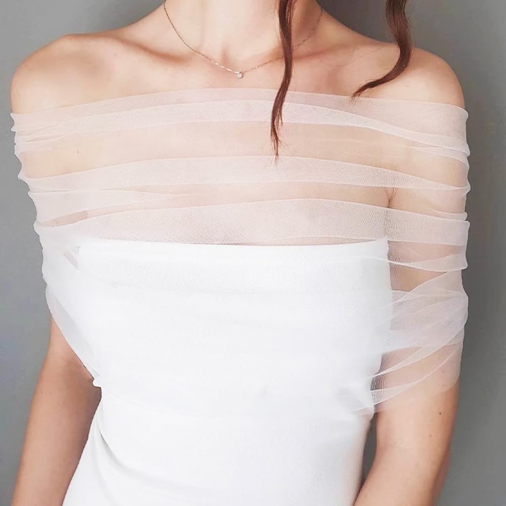 étole pour femme - Boléro blanc - Manteau en dentelle - Robe de mariée - Écharpes de mariage - Fauteuil enveloppant - Chaise de mariée - En tulle amovible - Épaules dénudées - Robe de soirée