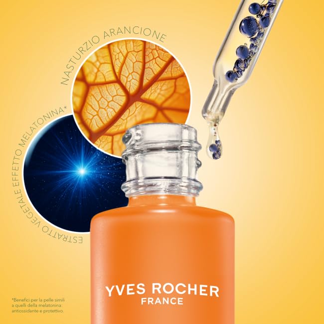 Yves Rocher Glow Énergie, olio da notte, idratante prima di dormire, rivitalizza e leviga durante il sonno, con nasturzio e effetto melatonina vegetale, 99% naturale, 30 ml