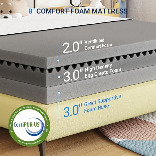 Avenco Queen Size Mattress, 8 Inch Memory Foam Queen Mattress in a Box for Comfort Sleep & Pressure Relief, CertiPUR-US Certified Queen Mattresses Medium Firm