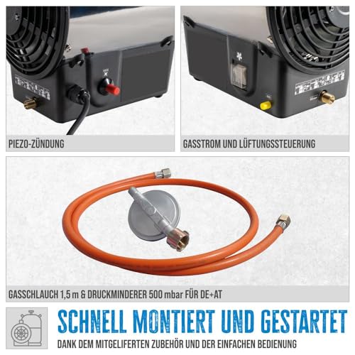 Güde 85006 Gasheizgebläse GGH 17 INOX (17kW, Edelstahlbrenner, Edelstahlgehäuse, Schlauch 1,5 m, Druckminderer)