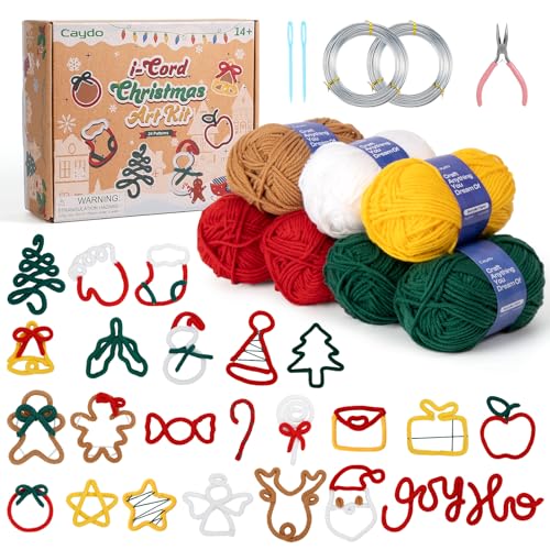 Image of Caydo i Cord Christmas Decoration Making Kit with 24 Patterns, 7pcs Arcylic Yarns and 49ft Craft Wire Kits for Beginners, DIY Xmas iCord Handicraft Making Kit for iCord Knitting Machine(Not Included)