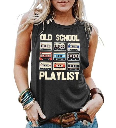 Retro 80s Tank Tops Women Vintage Cassette Tape Graphic Tees Old School Playlist Shirt Casual Loose Sleeveless Tops