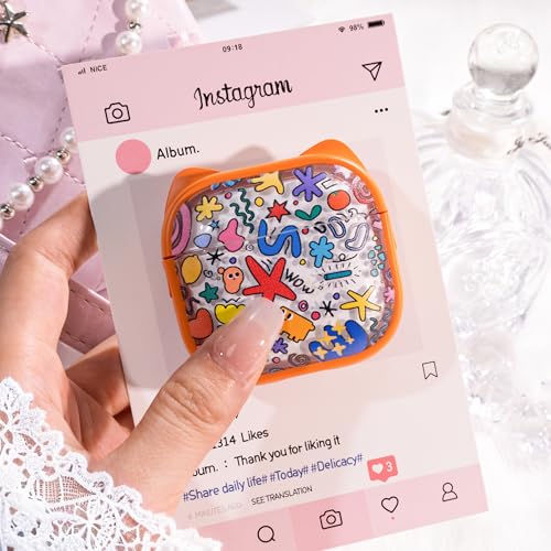 Image of for AirPods 4 Case with Cleaning Kit, Cute Cat Ear Print Design & Cute Buckle, Inverted Phone Holder Design, Top Safe Lock Buckle Design, for Girls AirPods 4 case 2024, Orange Seaworld