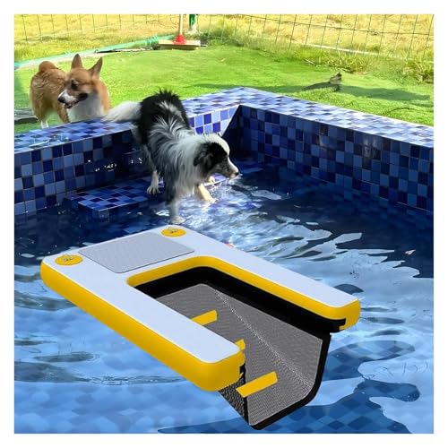 犬用プールスロープ 小型犬と大型犬に適した携帯型安全フローティング埠頭、ドックに適したPVC空気入り犬坂道、折りたたみ犬水上坂道2、3、4個入り、プール/湖/海洋に適した(Yellow,Set of 2)