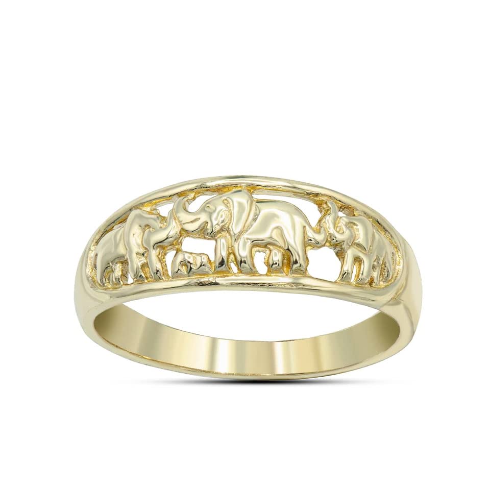 Dainty 10K Yellow, White, and Rose Gold Openwork Band Style Three Elephant Statement Ring