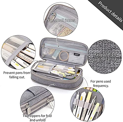 Image of EASTHILL Canvas,Fabric Big Capacity Pencil Pen Case Office College School Large Storage High Capacity Bag Pouch Holder Box Organizer Blue (Grey)