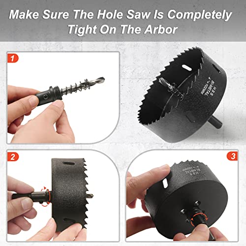 Image of 4 Inch Hole Saw with 3 /8 inch Triangle Shank Quick Change Arbor, JTemgle Bi-Metal Hole Saw Heavy Duty Hole Cutting Tool for Cornhole Boards, Recessed Lights, Wood, Plastic, Drywall & Soft Metal