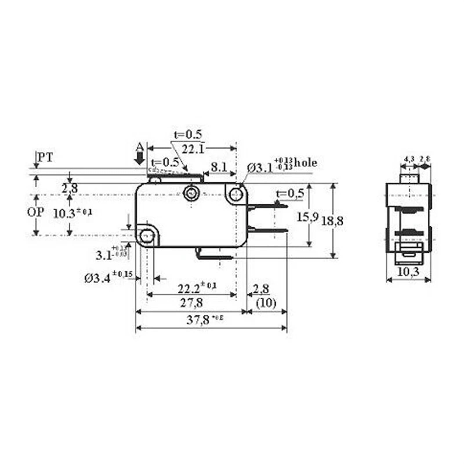 10Pcs V-151-1C25 SPDT 1 NO 1 NC Short Straight Hinge Lever Arm Limit Micro Switch E-Switch