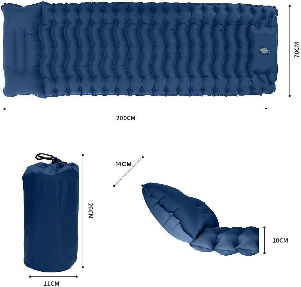 Enlarged and Thickened air Sleeping Mats for Camping, 78.75x27.55x3.93 inches Thick, 330lbs Load Capacity, Quick Inflation in 25 Seconds at Maximum Speed, Low Noise, TPU Coated (Navy Blue)