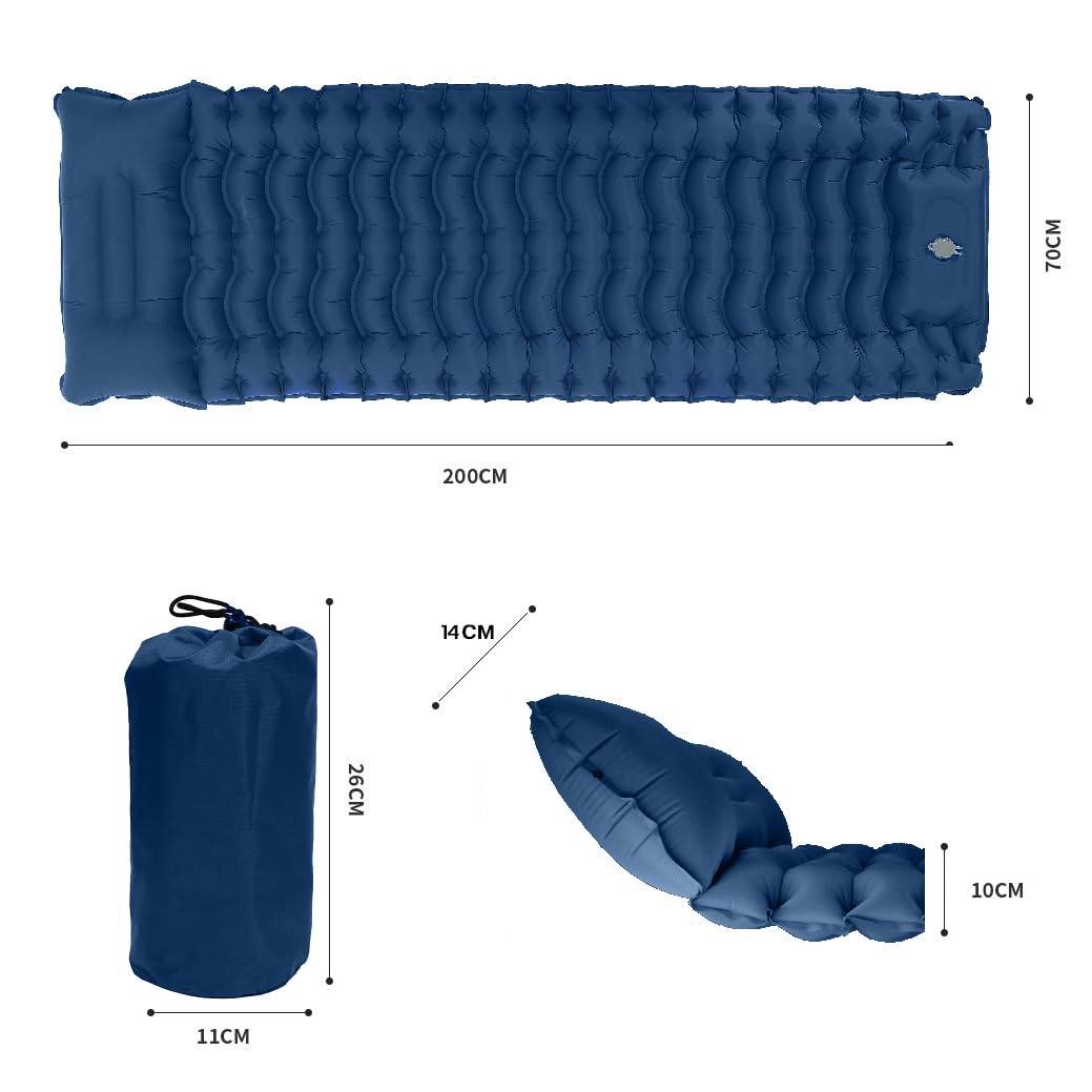 Paafjell Enlarged and Thickened air Sleeping Mats for Camping, 78.75x27.55x3.93 inches Thick, 330lbs Load Capacity, Quick Inflation in 25 Seconds at Maximum Speed, Low Noise, TPU Coated (Navy Blue)