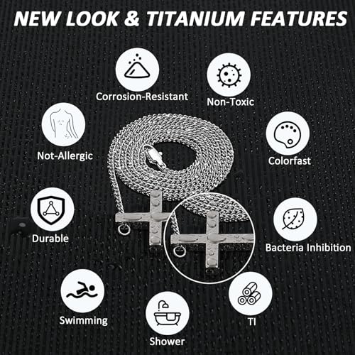 SanThree 2.2mm Pure Titanium Twist Link Chain Cross Necklace for Men Women Sensitive Skin, Ultra Light Welded Skin Friendly Oval Chain for New Year Valentines Day Birthday, 23.62 Inches2