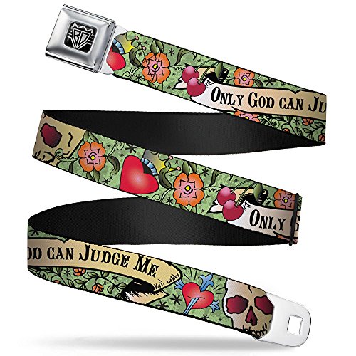 Cinturón de seguridad Buckle-Down verde con frase Only God Can Judge Me de 1.5 pulgadas ajustable