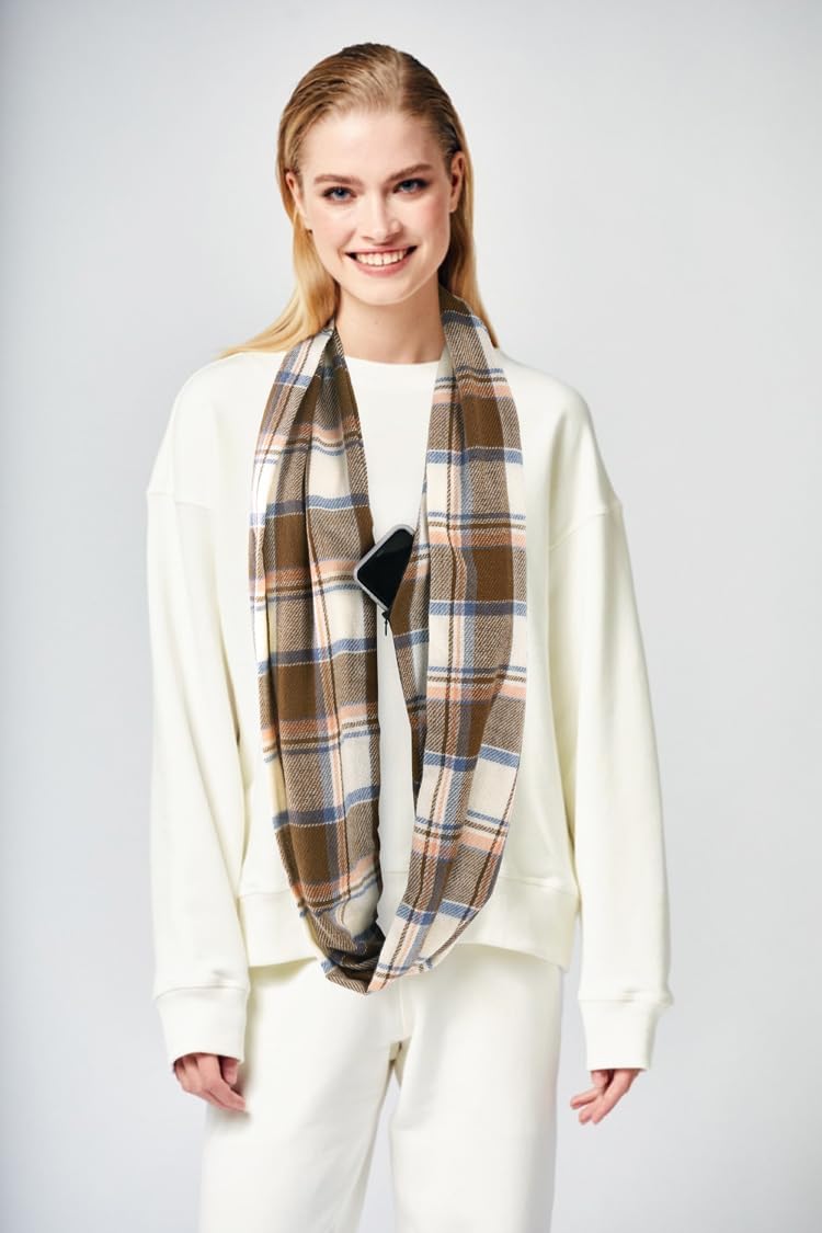 GERINLY Leopard Pocket Scarf for Women Warm Travel Zip Infinity Scarf for Winter - Image 3