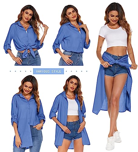 Image of HOTOUCH Women Boyfriend Shirts Button Down Long Sleeve Blouse Cuffed Sleeve Collared Shirt