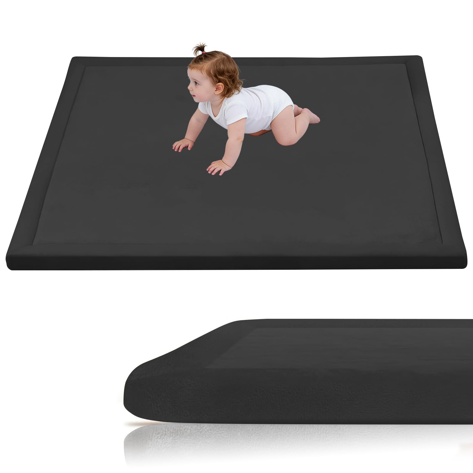 Stqyeiw Memory Foam Mat, Extra Thick Area Rug 3cm for Kids Living Room 150 x 180 cm Black Baby Playroom Crawling Carpet with Non Slip Soft Play Mat Modern Floor Toddler Nursery Carpet