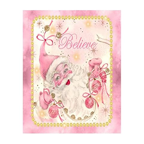 QISPIOD Believe Pink Santa Chic Christmas Retro Metal Tin Sign Iron Poster Art for Home Coffee Shop Bar Wall Decor 8x12 Inch Cover
