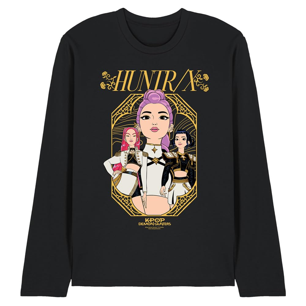 Kpop Demon Hunters Huntrix Golden Frame Unisex Long Sleeve T Shirt, Black, Large